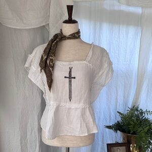 OOAK Lady Epi Shoppe Custom Hand Block Printed Knightcore Sword Blouse